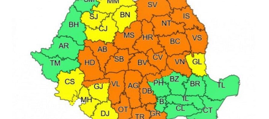 Cod PORTOCALIU de ploi, grindină și vijelii valabil pentru județul Neamț