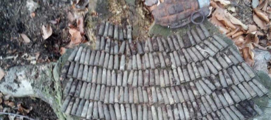 Grenadă neexplodată descoperită de doi adolescenți în pădure, în comuna Brusturi