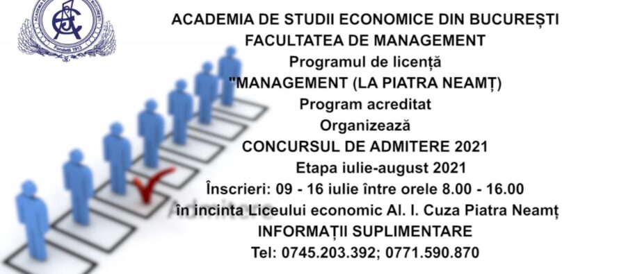 Înscrieri la programul de licență Management organizat de ASE București la Piatra Neamț